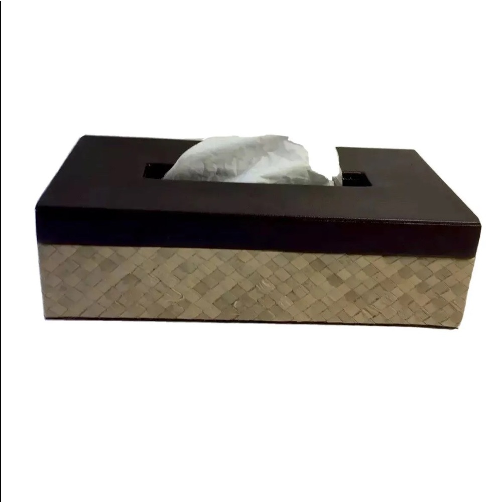 New Decorative Woven Natural Grass Tissue Box With Faux Leather Beige Brown